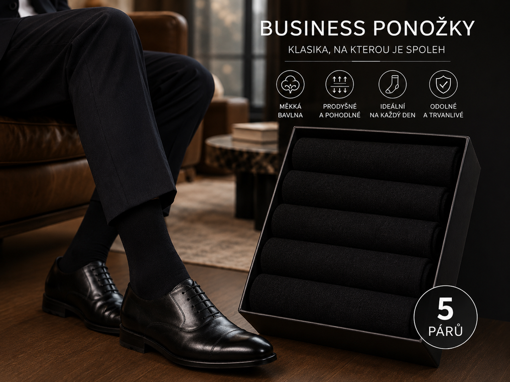 Pánské business ponožky – dlouhé 100% bavlna ( černé )