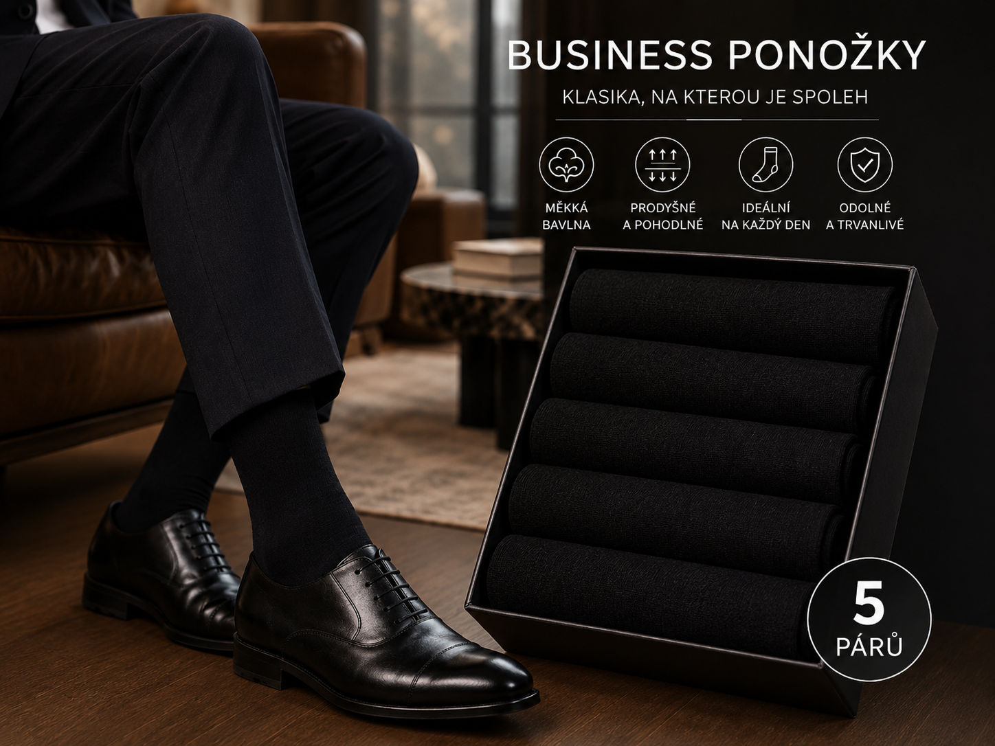Pánské business ponožky – dlouhé 100% bavlna ( černé )